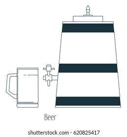 Vector illustration of  alcoholic drinks in bottles and wine glasses on a white background. Line art.