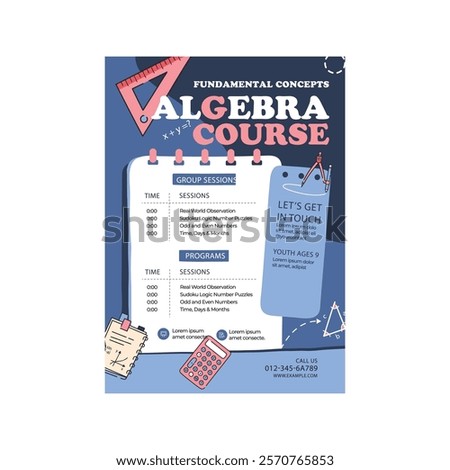 Vector illustration of algebra course flyer