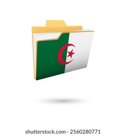 Vector illustration of Algeria flag isolated in file folder on white background.