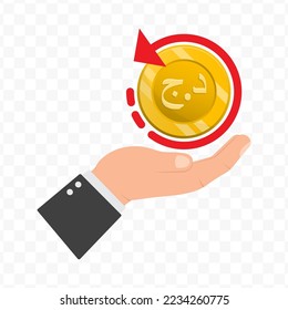 Vector illustration of Algerian Dinar currency. Cashback icon, sign and symbol. Simple design on transparent background (PNG).