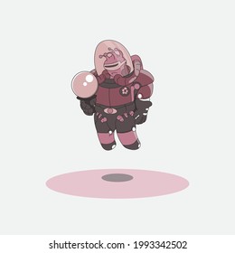 vector illustration of alien character in space suit holding glass ball, cartoon alien in spacesuit, alien astronaut, alien intruder, rocket man, army spaceman