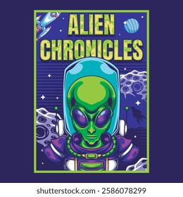 Vector Illustration of Alien with Detailed Vintage Illustration Available for Poster