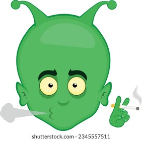 vector illustration of alien enterterrestrial cartoon smoking a cigarette
