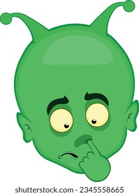 vector illustration of alien enterterrestrial cartoon picking his nose