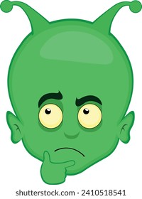 vector illustration of alien or extraterrestrial face with a thinking or doubtful expression