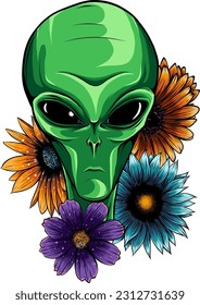 vector illustration of Alien Face Flowers with flower