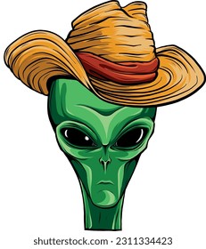 vector illustration of alien head cowboy design