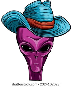 vector illustration of alien head cowboy design