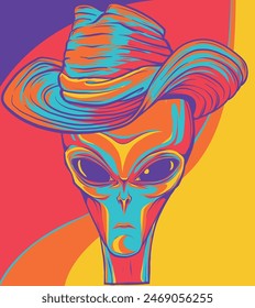 vector illustration of alien head cowboy design