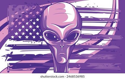 vector illustration of alien head face with american flag