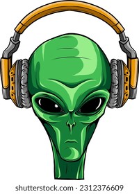 vector illustration of Alien head with headphones.