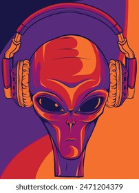 vector illustration of Alien head with headphones.