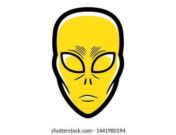 Vector illustration of an alien head, yellow color, in a graphic style very simple, to use like a logo, design element or similar thing. Cartoon style.
