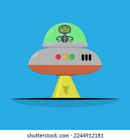 Vector illustration of an alien with his vehicle