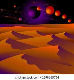  Ilustración vectorial. Paisaje ajeno. Desierto. Espacio.