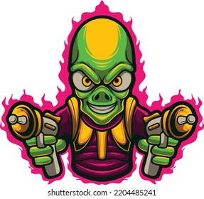 Vector Illustration Of Alien Mascot Logo Template