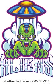 Vector Illustration Of Alien Mascot Logo Template