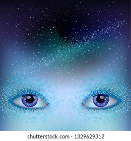 Vector illustration alien mind, cosmic view of an unearthly creature, aliens watch and observe from the universe earthlings, fantasy.