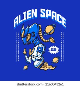 Vector illustration of alien space for t-shirt design