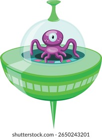 Vector illustration of the alien in the spinning top, funny cute baby's toy, isolated on white background