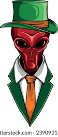 vector illustration of alien with suit on white background