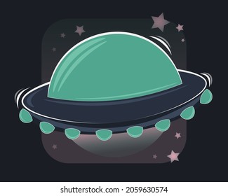 Vector illustration of an alien UFO in idle position with a starry background.