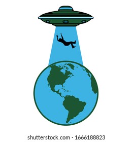 Vector Illustration Alien UFO Kidnap People