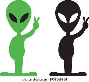 Vector illustration of the aliens with peace gesture