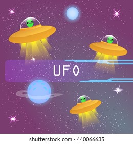 vector illustration of aliens in spaceships