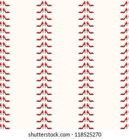 vector illustration of aligned red stiletto shoes pattern, on light pink background