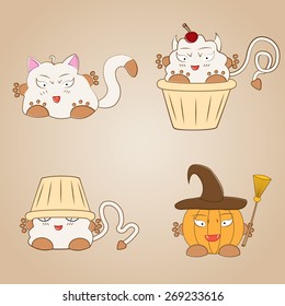 Vector illustration of alive halloween cupcakes