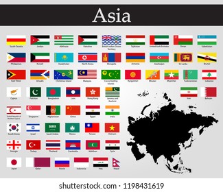 Vector illustration all flags of Asia. All countries of Asia flags.