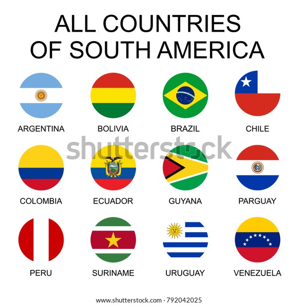 南米のすべての国旗のベクターイラスト 南米の全国 丸い形の国旗 のベクター画像素材 ロイヤリティフリー