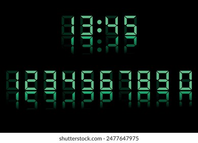 Vector illustration of all the numbers on the dial of a digital clock in green color for websites and graphic resources.