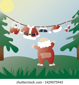 Vector illustration of all of Santa's clothes hanging on a clothesline