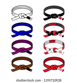 vector illustration - all types of BJJ belts on the white background