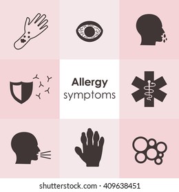 vector illustration / allergy symptoms icons / allergic reactions images / allergy types pictures set / food allergy symbol