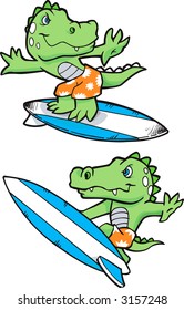 Vector Illustration of an Alligator Surfing