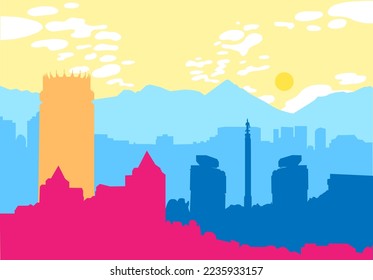 Vector illustration of Almaty city skyline silhouettes. urban landscape. Daytime cityscape in flat style.