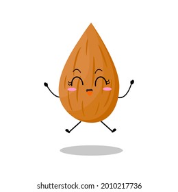 Vector illustration of almond character with cute expression, almond isolated on white background, simple minimal style, vegetable for mascot collection, emoticon, kawaii, happy, jump, celebration