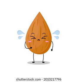 Ilustración vectorial del personaje de almendras con expresión tierno, divertido, almendra aislada en fondo blanco, estilo simple mínimo, verdura para colección de mascotas, emoticono, kawaii, llanto, triste