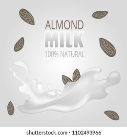 Vector illustration with almond milk. Lactose free vector concept - logo, label for design