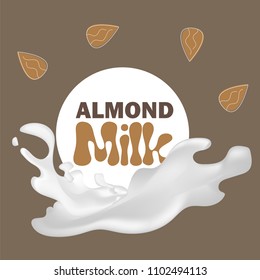 Vector illustration with almond milk. Lactose free vector concept - logo, label for design