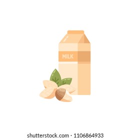Vector illustration of almond milk with nuts. Flat style.