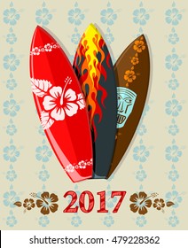 Vector illustration of aloha surf boards with 2017 text 