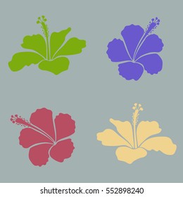 Vector illustration. Aloha T-Shirt design. Aloha Hawaii, Luau Party set for invitation with violet, pink and green hibiscus flowers. Best creative design for poster, flyer, presentation.