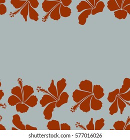 Vector illustration. Aloha typography with brown and gray hibiscus floral illustration for t-shirt print, horizontal seamless pattern with copy space (place for your text).