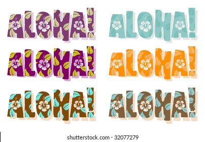 Vector illustration of aloha word in different colors, hand drawn text