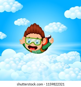 vector illustration of Alone skydiver is in the free fall