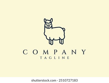 Ilustração vetorial do design do logotipo do estilo da linha Alpaca